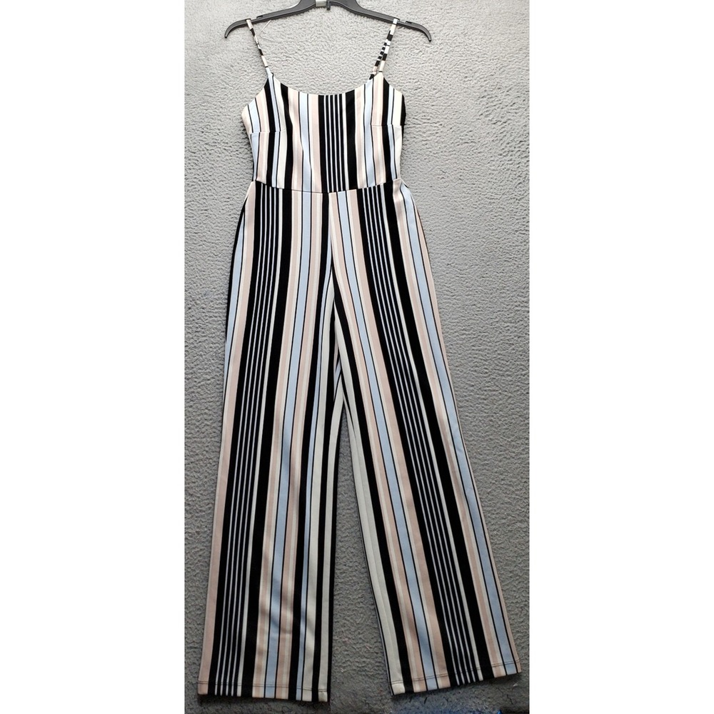 MaterialGirl Jumpsuit Womens Medium Multicolor Striped Spaghetti Straps Back Zip